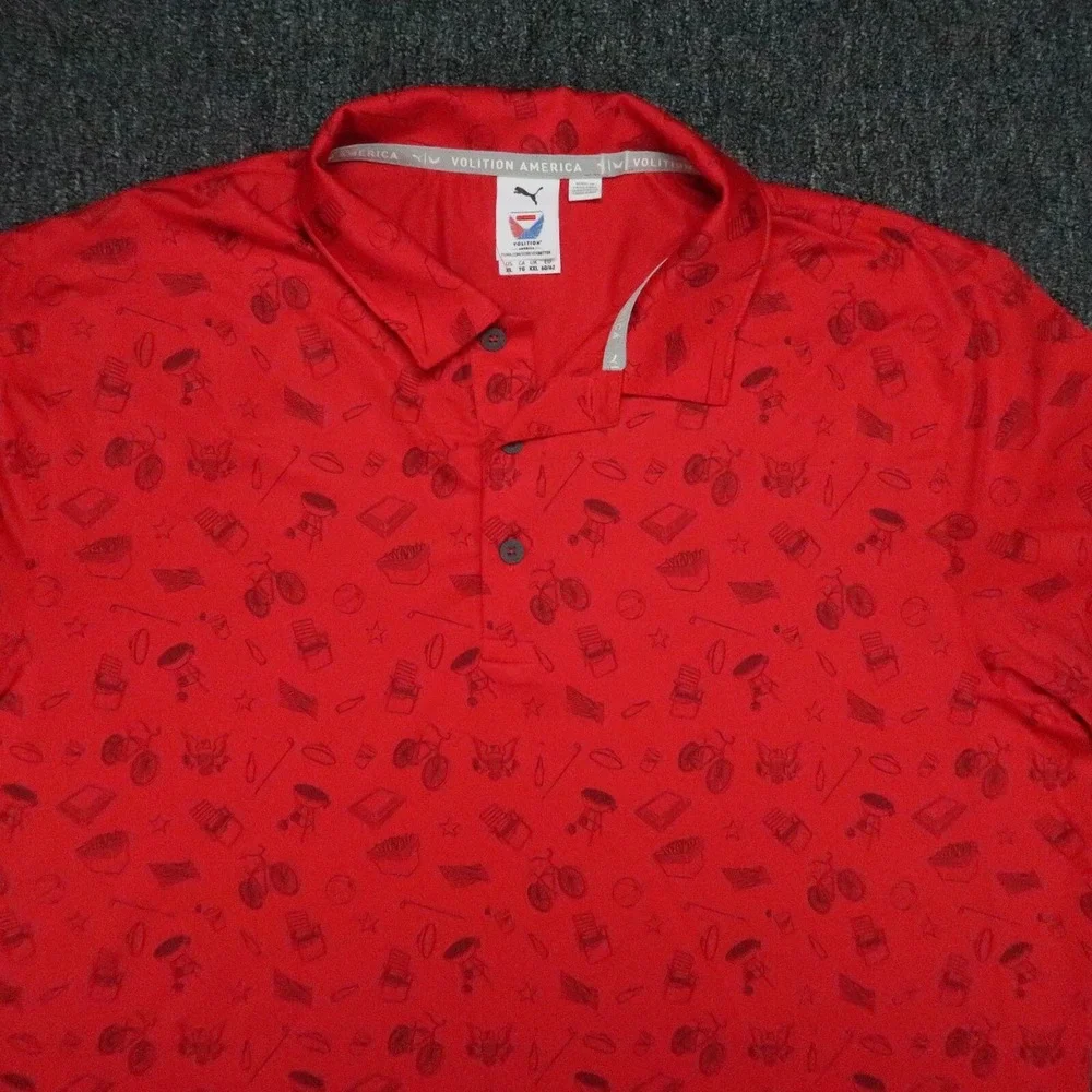 Puma Shirt Men Extra Large Red Volition America Summer Cookout Polo Short Sleeve